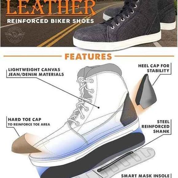 Milwaukee Leather Men Black Canvas Reinforced Motorcycle Casual Riding Shoe 8.5M main image 5